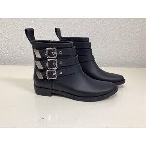 loeffler randall boots women’s 5 black Nash rain boot silver hardware